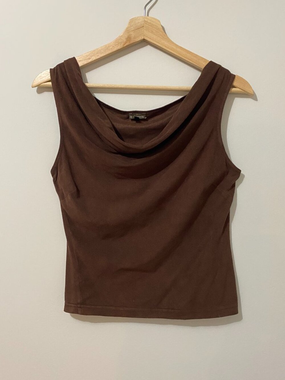 Vintage Y2K Faux Suede Chocolate Brown Cowl Neck Top Going Out Festival Summer